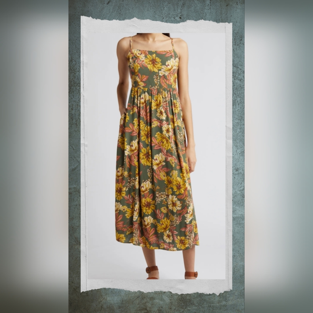 NWT Dex XS/TP olive multi floral midi dress